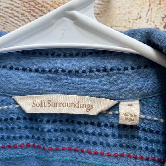 SOFT SURROUNDINGS EMBELLISHED TUNIC TOP IN BLUE COTTON - Picture 5 of 6